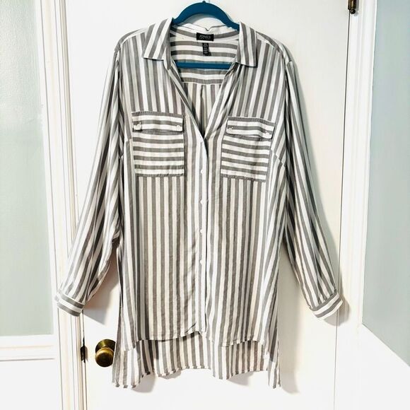 Jones New York XL grey & white stripe long tunic pockets side vents beachy - Picture 8 of 12